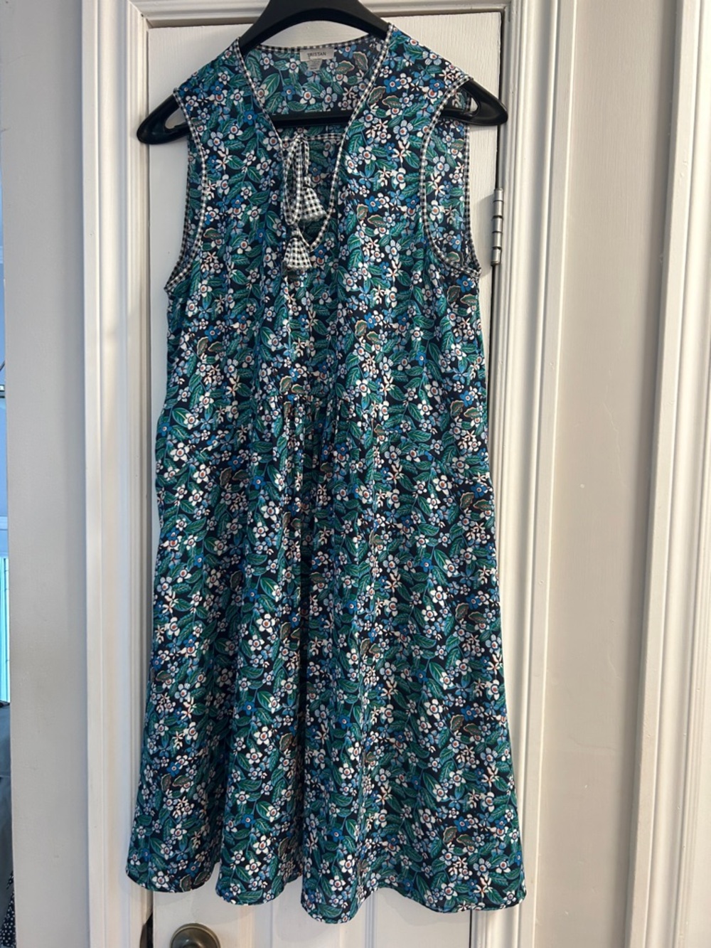Tristan Teal Blue Floral Sleeveless Tie-Neck Dress